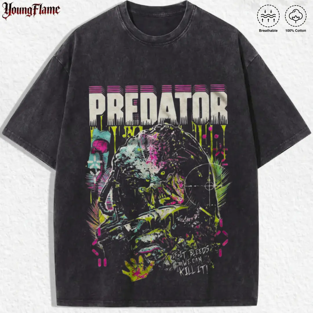 Retro Alien Hunter Sci-Fi graphic tee | Distressed t shirt | streetwear y2k clothing | Badass fathers day gift ideas good graphic tee acid wash clothes