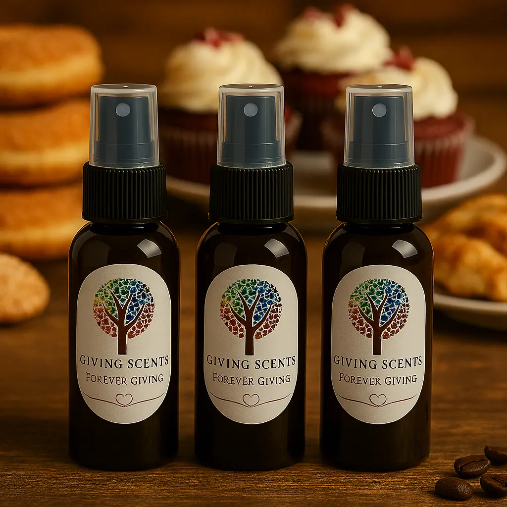 Giving Scents Sweet Treats 3 Scent Bundle - Lemon Blueberry Crumble, Orange Creamsicle, Mint Mojito Aromas - 2 oz Sprays for Home or Car - Noble Cause Support - Three Distinct Scents for Various Moods