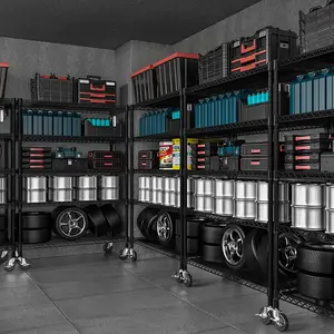 M MZG Heavy Duty Industrial Metal 4/5-Tier Shelving Unit Adjustable Versatile Storage Rack for Garage Pantry Warehouse Carbon Steel Waterproof Shelf Organizer with 360° Rotatable Wheels