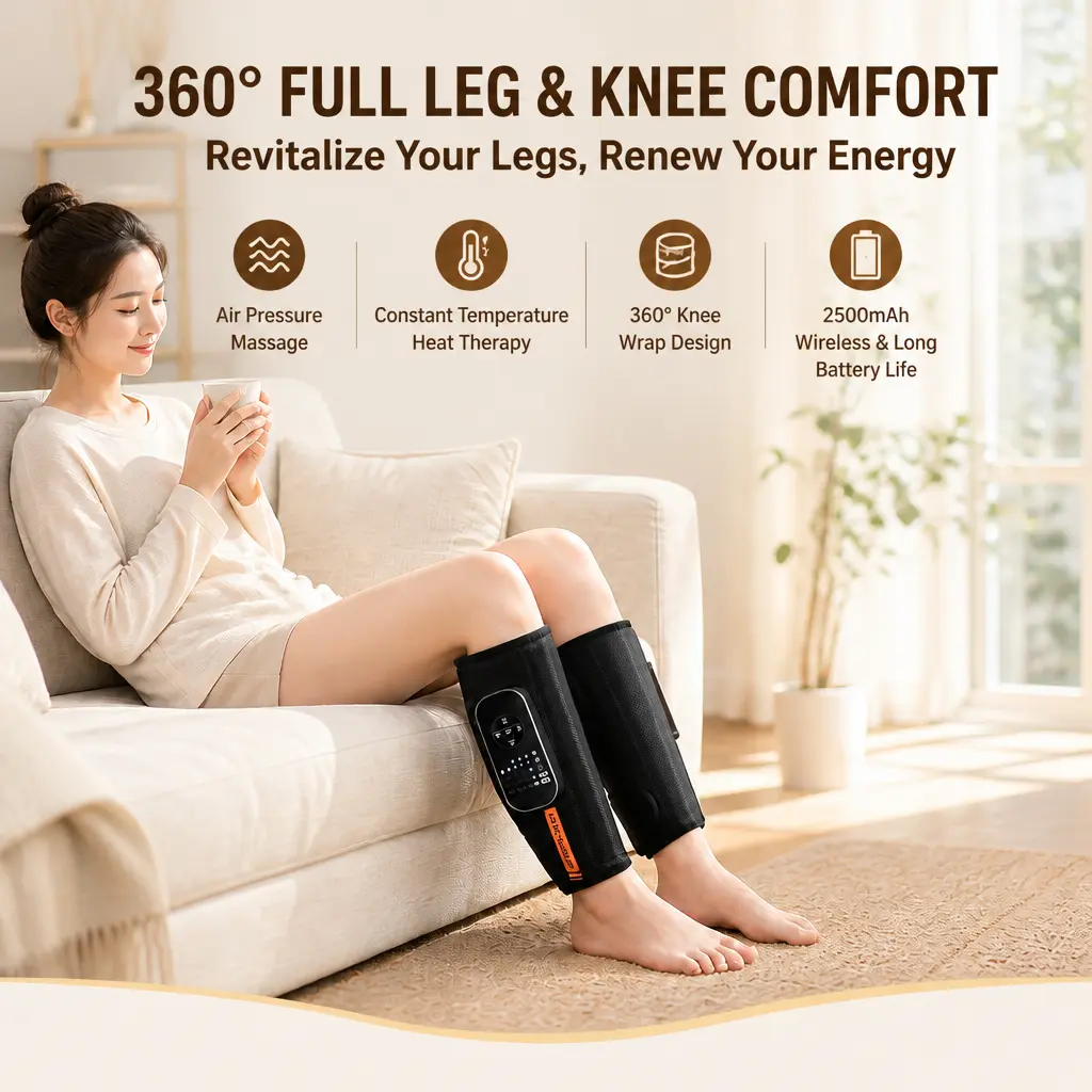 Cordless Air Compression Leg Massager for Calves & Circulation – Heated Full Wrap Foot & Calf Massager with 3 Heat Levels, 5 Vibration & Pressure Modes – Wireless Leg Compression Boots for Swelling, Pain Relief & Post-Workout Recovery