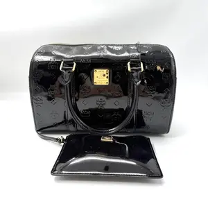 Pre-owned MCM As Shown tote bags HZ 5554 black embossed Monogram patent Boston handbag 26.06.23