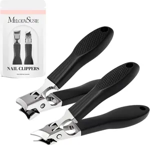 MelodySusie Wide Jaw Opening Nail Clippers Set for Seniors Thick Nails, Anti-Splash Curved and Slanted Nail Clippers for Men Women, Fingernail Cutter with Catcher