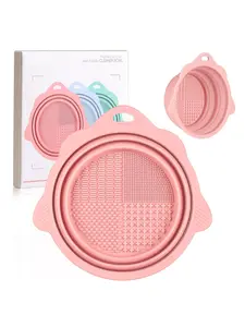 Foldable Silicone Makeup Brush Cleaner Bowl - Etercycle Portable Cleaning Tool for Brushes, Powder Puffs, and Sponges (Pink)