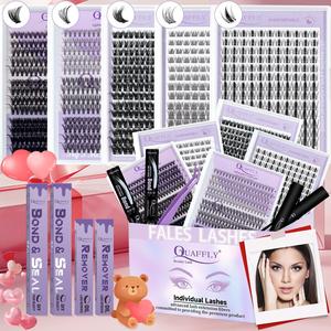 mixed length false eyelashes with bond & seal & remover & tweezers, 1 box natural look eyelash extensions, cluster lashes, self grafting curl eyelashes for women & girls, lash clusters