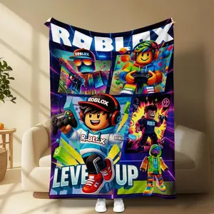 Roblox anime style flannel throw blanket with vibrant graffiti street art design, soft skin-friendly fabric, lightweight and warm, ideal for bedroom, sofa, bed, office nap, travel, camping, versatile for all seasons.