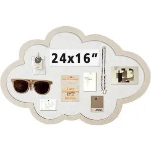 Cute Cloud Felt Board for Wall 24 x 16 Inch, Foldable Vision Board Kit with Pins, Aesthetic Photo Display Pin Board for Notes, Pictures & Jewelry, Dorm Room Decor for Bedroom Office
