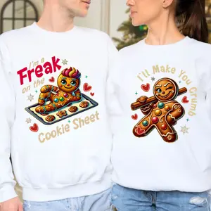 Funny Couples Christmas Shirts, Gingerbread Cookie Ugly Christmas Sweatshirt, Party T-Shirts, His and Hers Couple Outfit, Adult Humor Matching Wear