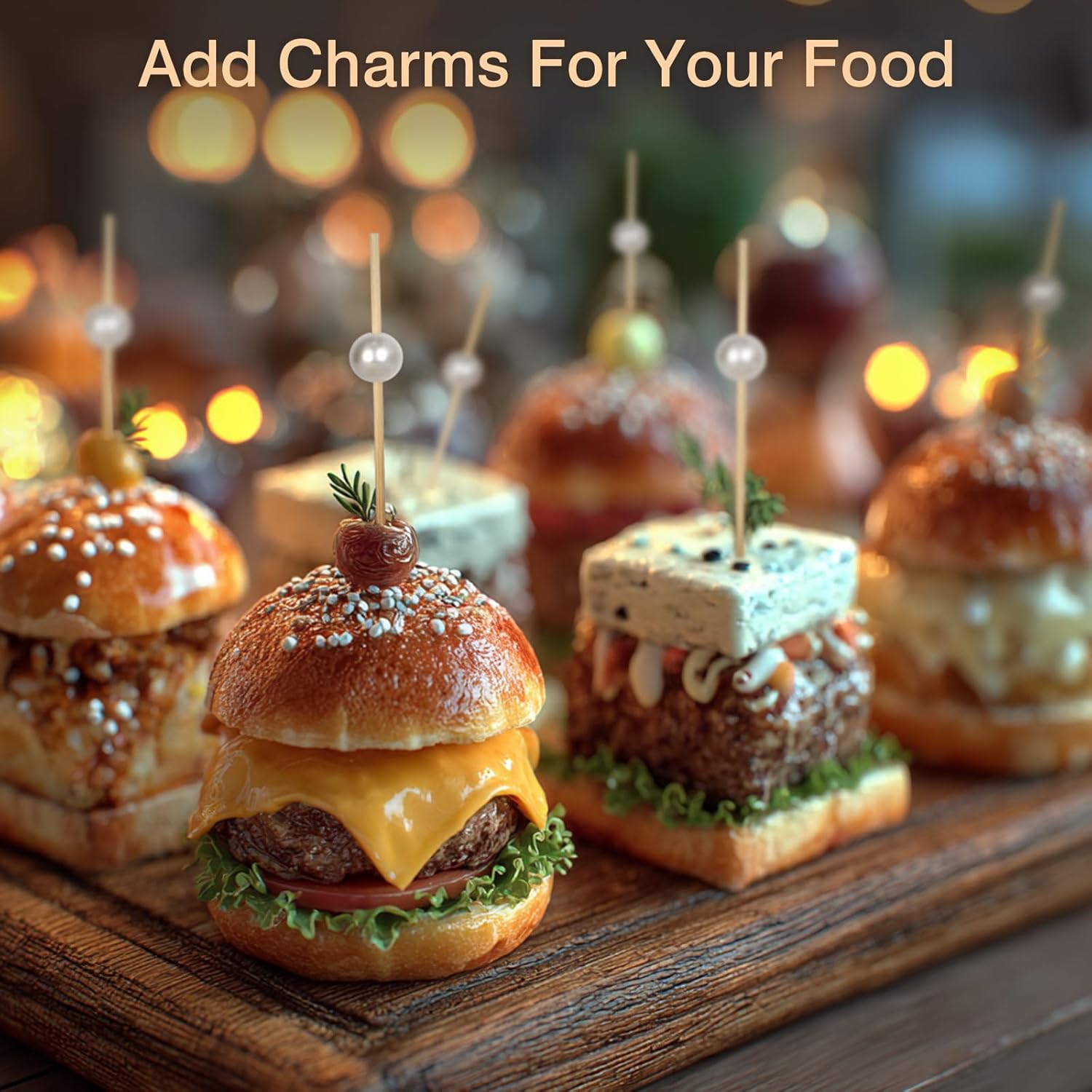 200 PCS White Pearl Cocktail Picks 4.7 Inch Bamboo Toothpicks for Appetizers, Drinks & Elegant Party Food Presentation