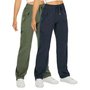 2-Pack Women's Heavy Duty Outdoor Overalls - Quick Dry Breathable Multiple Zipper Pockets, Drawstring Waist with Belt Loops, All Season Beige/Tan Mountaineering Pants for Hiking, Camping, and Travel (Machine Washable), Women's Softshell Outdoor Pants, Qui