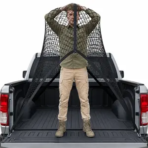 YXCY Pickup Truck Bed Cargo Net - Stretchable 4'x4' to 7'x7', 1''x1'' High Elastic Fine Mesh, 6 Metal Carabiners, Single Layer Tie-Down Bungee Cord for ATV, SUV Use