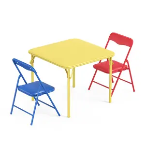 JOYMOR 3-Piece Kids Folding Table and Chairs Set, Metal Frame Children's Activity Set with Easy-Fold Design, Kids Table and Chairs for Playroom & Classroom