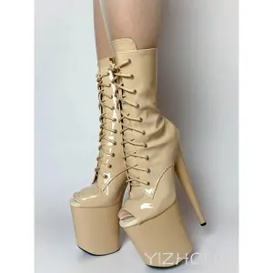 Fashion sexy knight women 8 inch high heels open toe khaki 15-20cm model pole dancing ankle boots