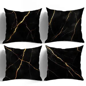 4pcs-Luxury Theme Throw Pillow Covers, Black Golden Marble Modern Elegant Sofa Bed Chair Pillows, Home Décor Products, Cushion Cover Decoration for Couch Sofa, Room Decor and Bedroom Decor, Single Sided Printing, No Pillow Core