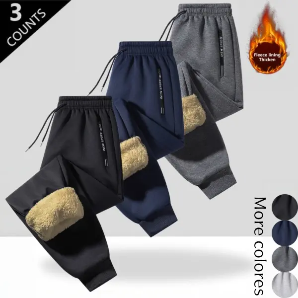 Men’s solid-color knit joggers with plush lining—minimalist, relaxed casual bottoms made from smooth, flat‑weave fabric that drapes well and doesn’t look bulky. Solid-color base layer pairing; soft, fluffy interior; tapered cut that softens leg lines; sui