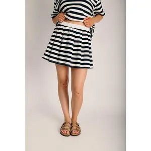 The Gerard Pleated Mini Skort in White + Navy Stripe