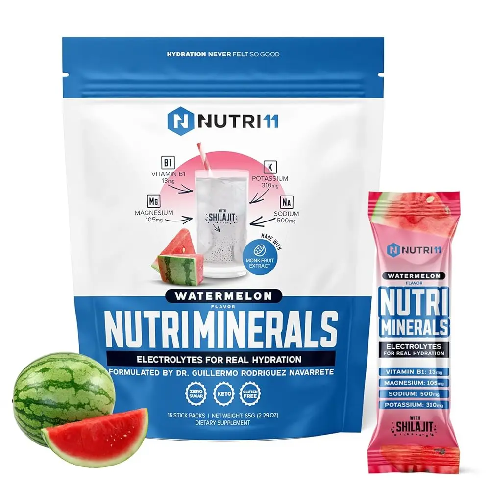Nutriminerals Hydration Electrolytes Powder with Vitamin B1 & Himalayan Salt, 2.20 oz (100g) 15 Sticks Watermelon Flavor, Sugar Free, Clean Energy & Detox Support for Adults, Natural Sodium Magnesium Muscle Support Dietary Supplement