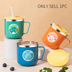 Stainless Steel Mug with Straw, 270ML Portable Coffee & Milk Cup, Durable Design with Handle & Measurement Marks for Easy Use