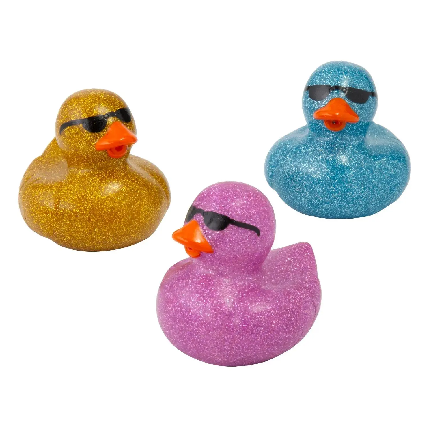 2" Sunglasses Pink, Blue & Yellow Glitter Rubber Ducks - 12 Pc.