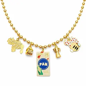 Necklace vzla Arepita Gold Field with Arepa Coffee & Vela Map Charms Unique Jewelry for Venezuelan Lovers DISTINCTIVE CHARMS Versatile Gold Field Necklace with Venezuelan Icons