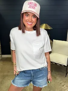 White Crew Neck Pocket Top