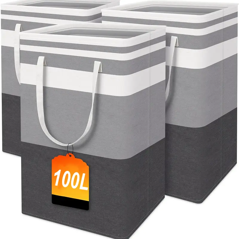 100L High-Capacity Collapsible Laundry Hamper - Waterproof Cotton Blend Metal Laundry Basket, Portable With Handle, High Legs, Extended Carry Grip for Home Use
