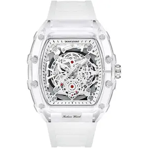 Watch Wristwatch for Men Fashion Casual Cool Big Dial Watch Hollowed Transparent Analog Display Silicone Strap Calendar Quartz Waterproof Trend Male Wrist Watch