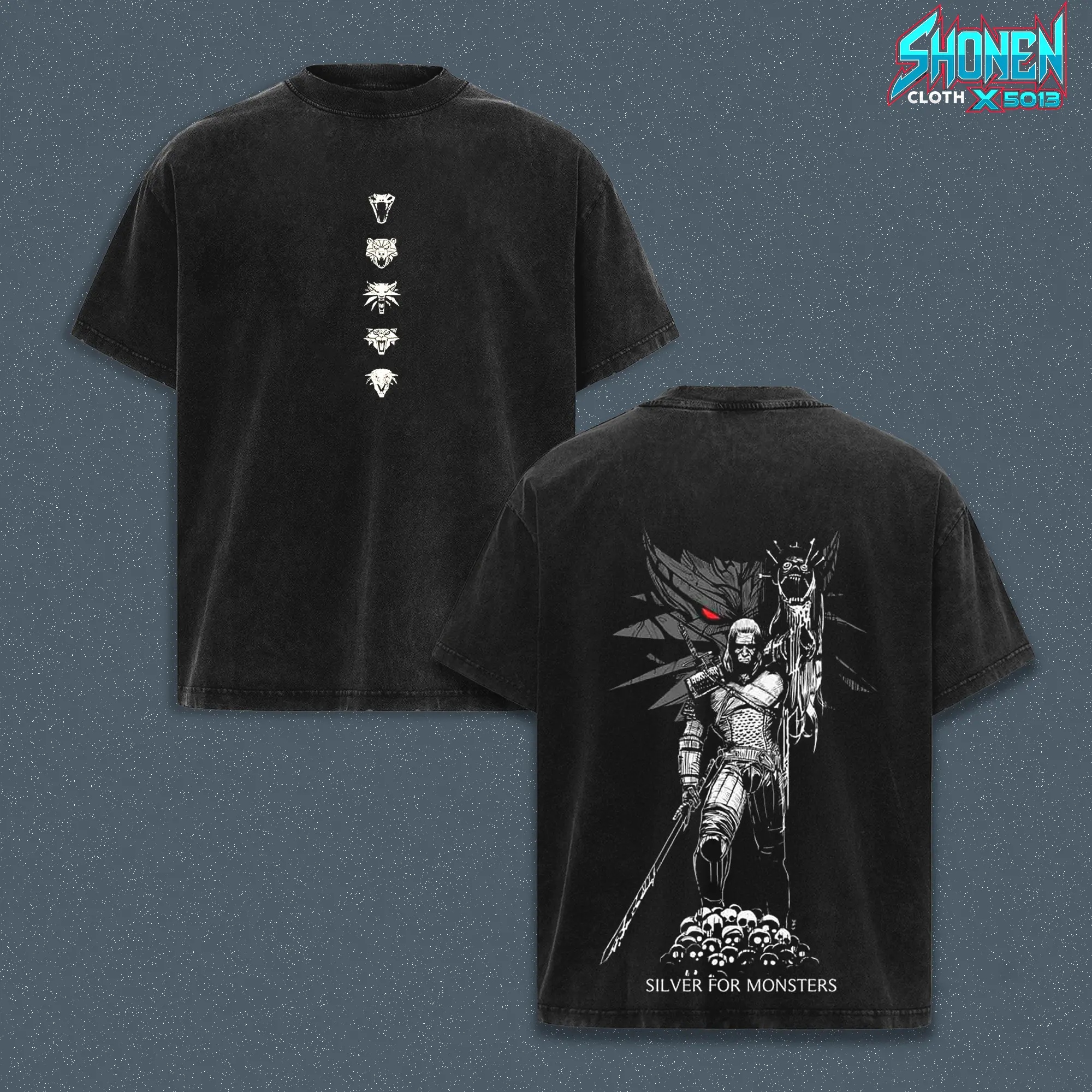 The Witcher 3 Wild Hunt Heavyweight Tee, Geralt Of Rivia Gaming Apparel, Silver For Monsters Wolf School Graphic Tee, Vintage Video Game Top, Gift For Him, Acid Wash Boxy Fit Tee