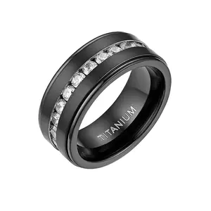 OIDEA 8mm Mens Titanium Wedding Ring Black Cubic Zirconia Polished Comfort Fit Engagement Anniversary Promise Band Birthday Gift Set