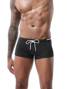 1Pc Men's Solid Boxer Briefs, Bikini Style Slim Quick Dry, High Elastic Fabric, Adjustable Drawstring Design, Fashion Swim Trunks, Swim Shorts for Beach, Pool Party & Vacation Wear