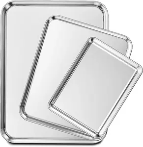 Stainless Steel Cookie Sheet Baking Sheet Pan Set of 3, 9/12/16 Inch, Non Toxic & Heavy Duty & Easy Clean