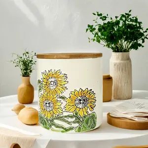 Sunflower Bliss 5'' BPA-Free Ceramic Storage Jar – 5-in-1 modern utensils with snack boxes, meal prep containers & home canisters.  Kitchenware Tin
