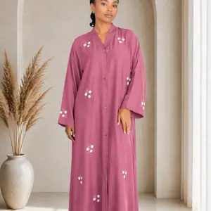 Embroidered Open Front Button Down Abaya for Women Elegant Floral Design TikTok Fabric Comfortable Versatile Modest Fit 53-54 Length