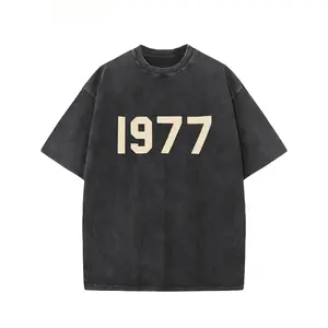 Men's Vintage 1977 Graphic Cotton T-Shirt - Black Casual Streetwear Tee with Bold White Print, Soft Washed Look, Regular Fit Crew Neck, Machine Washable, All-Season Comfort |   High-Quality Breathable Cotton, Durable Hot Transfer Print, Cotton T
