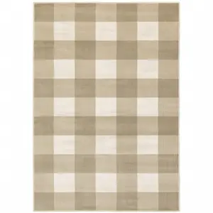 HomeRoots 8x10 ft. Beige & Ivory Modern Geometric Soft Polypropylene Indoor Floor Rug, Power-Loomed, Stain Resistant, Sturdy Rectangle Soft Area Rug for Living Room Decor