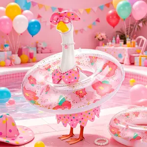 Hawaiian Porch Goose Outfits Summer Bikini Goose Clothing Fits 23" Goose Statue with Hat Sunglasses & Swimming Ring for Cement Yard Decor