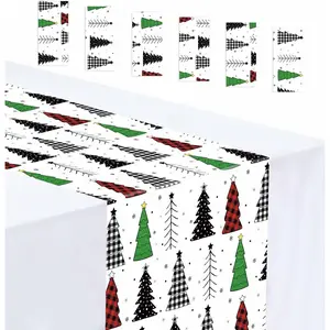 6 count Christmas Table Runner Plastic 14 x 108 Gingham Tree Table Runner for Christmas Winter Holiday Kitchen Dining Tabletop Centerpiece Decorations Disposable Xmas Runners