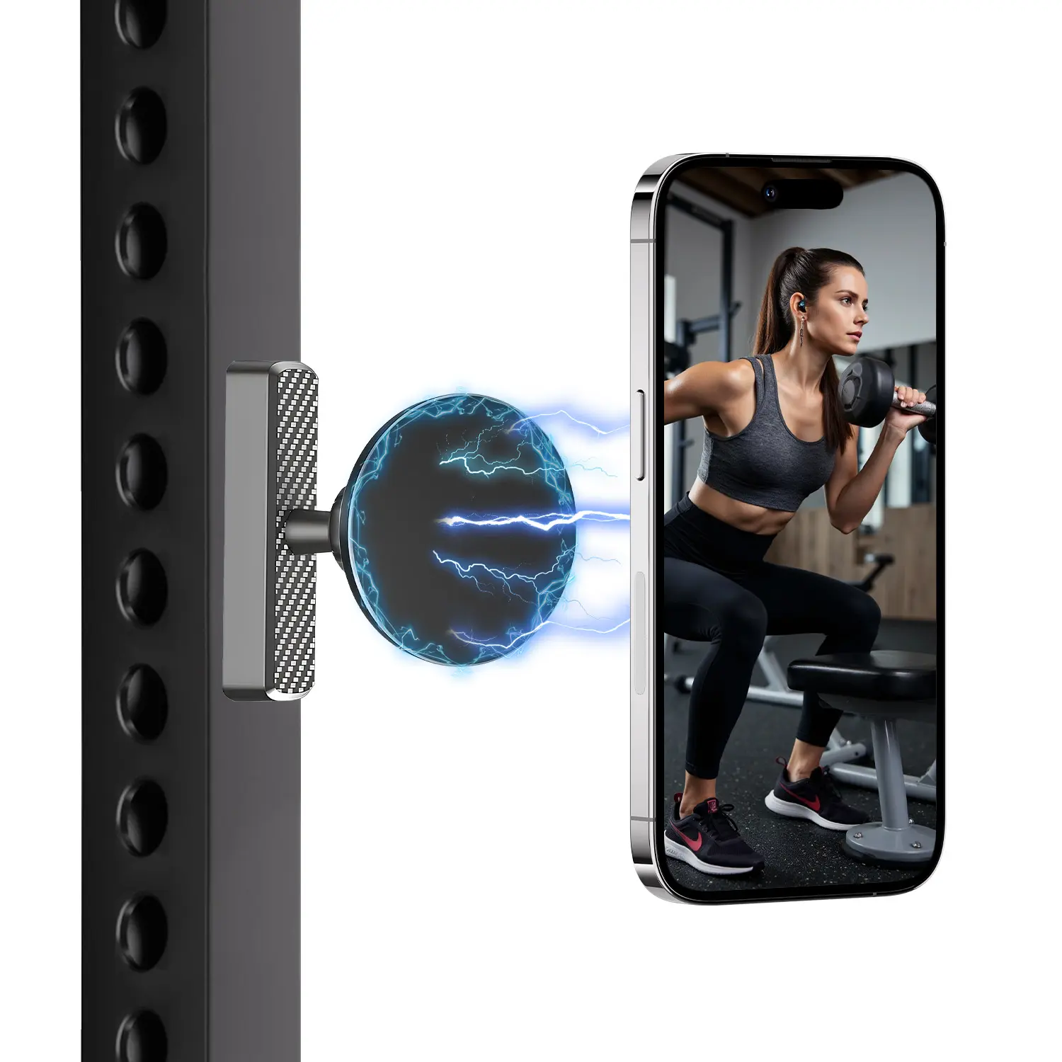 Portable 360-Degree Rotating Magnetic Phone Mount - Alloy Base, Ball Joint, MagSafe Dual Stand, Metal Surface Attachment, Gym Accessory, Holiday Gift, for iPhone 12-17 Pro Max Mobile Phone Accessories
