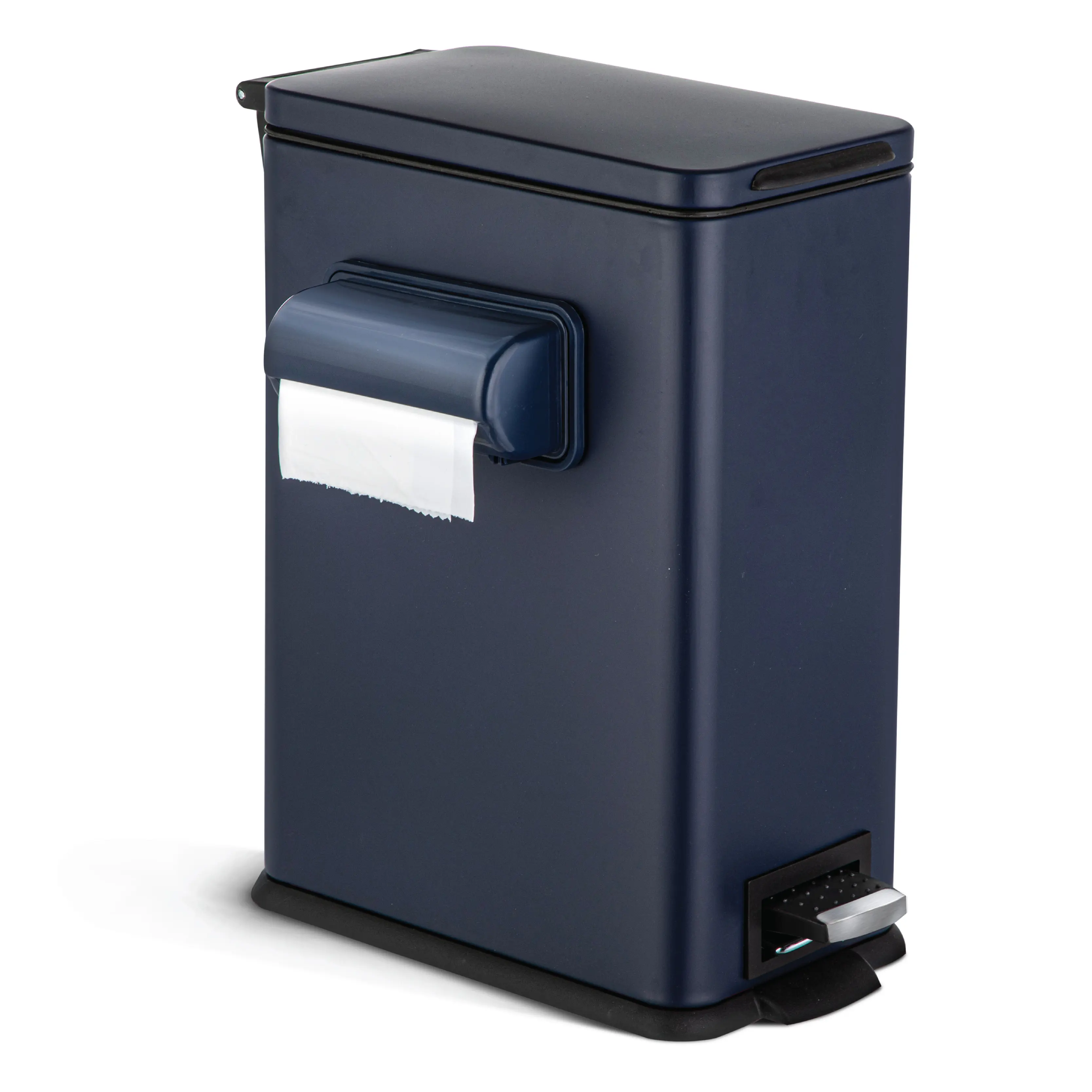 Home Zone Living 3 Gallon Slim Rectangular Dog Waste Trash Can with Bag Holder, Stainless Steel, Matte Navy with Trash Bags