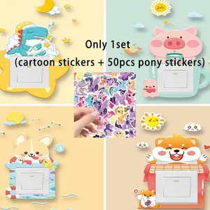 Random 1 Piece Switch Wall Sticker with 50 Pony Stickers, DIY Soft Gel Cartoon Stickers, 3D Decorative Socket Protector
