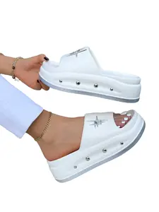 Women's Fashion Solid Color Slippers, Comfortable Rubber Platform Sandals for Beach & Outdoor Use, Casual Daily Wear Shoes