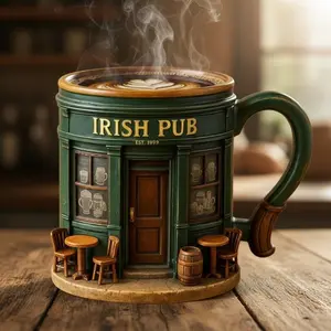 3D Irish Pub Design Mug with Stainless Steel Liner, 10.14 Ounce Capacity, Resin Material, Perfect St. Patrick's Day Gift for Men