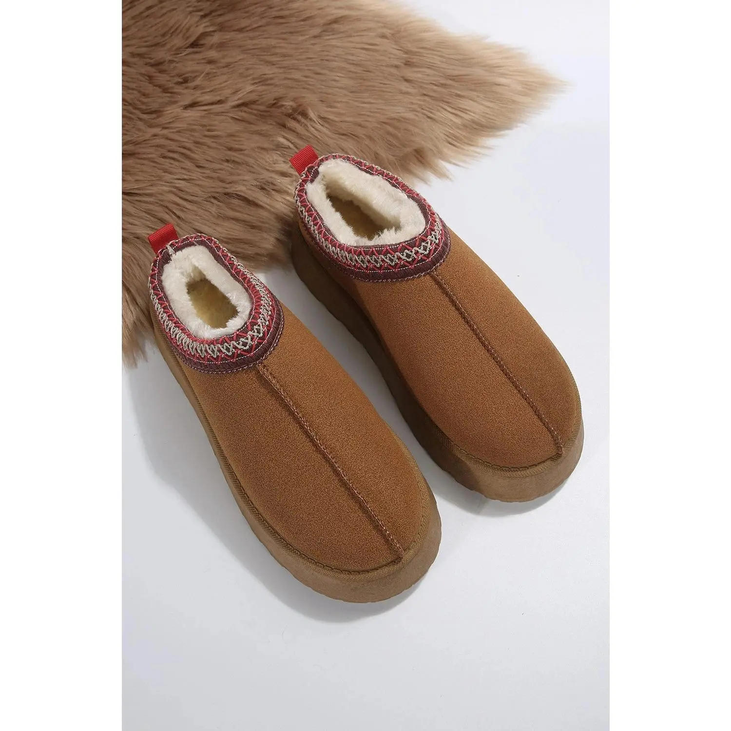 Viral Faux Fur Suede Platform Slides | Chestnut