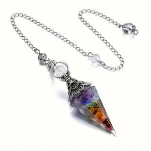 Vintage Style Colorful Crystal Pendulum Clock, Gemstone Rainbow Stone Resin Spiritual Pendant, Natural Crystal Necklace, Pendant Design