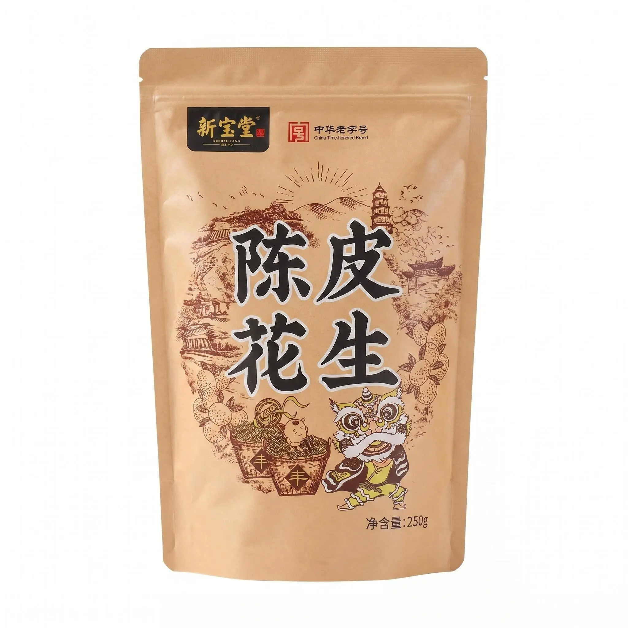 XINBAOTANG Chenpi Peanuts 250g  | Natural Aged Chenpi & Roasted Peanuts Snack Packets