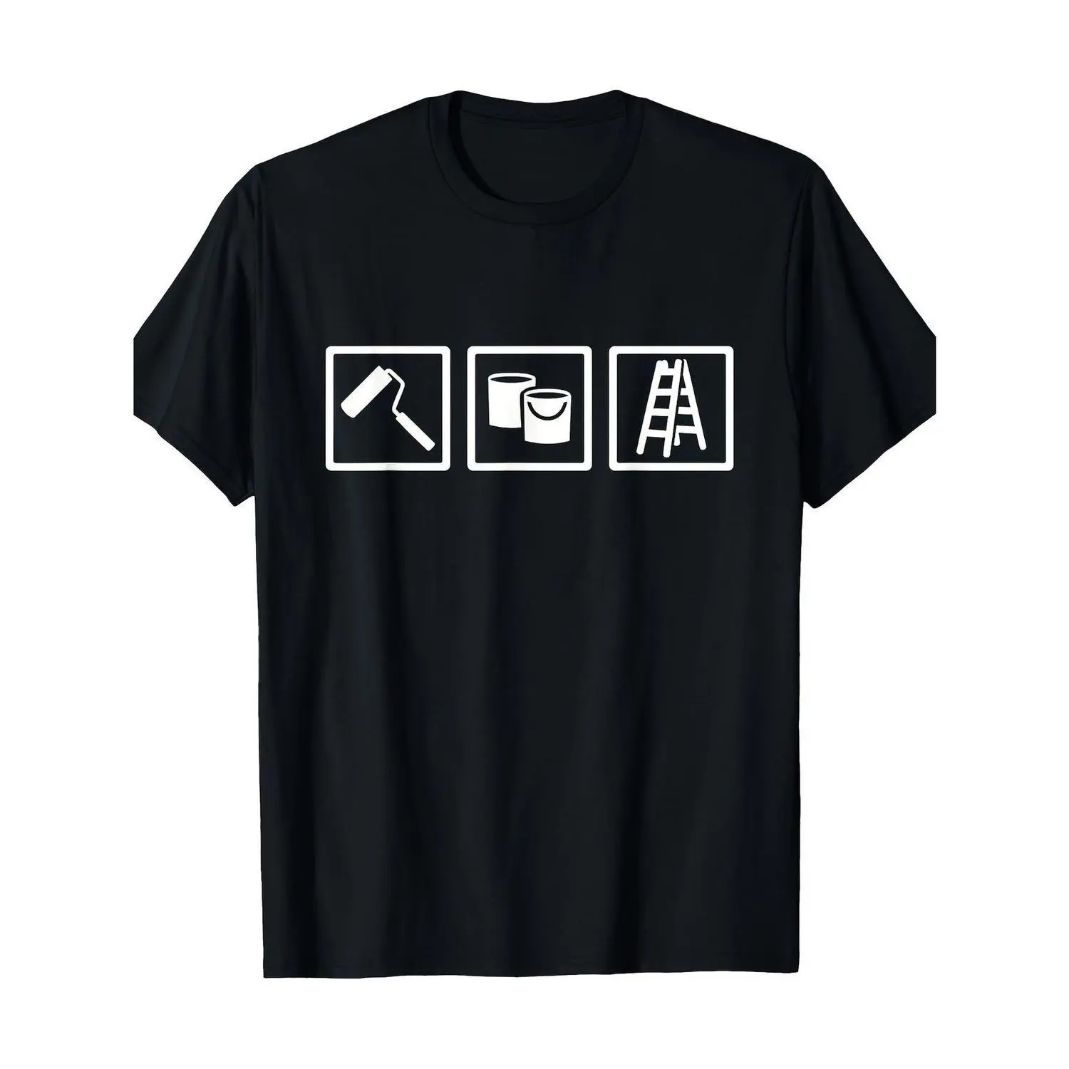 Men's & Women's 100% Cotton Painter Equipment Graphic T-Shirt - Menswear Tops, Short-Sleeve Round Neck, Regular Fit, Artistic Paintbrush Bucket Ladder Print, Machine Washable, Black Canadian Casual Wear, Easter Gifts for Parents, Tshirt, Graphic T Shirts