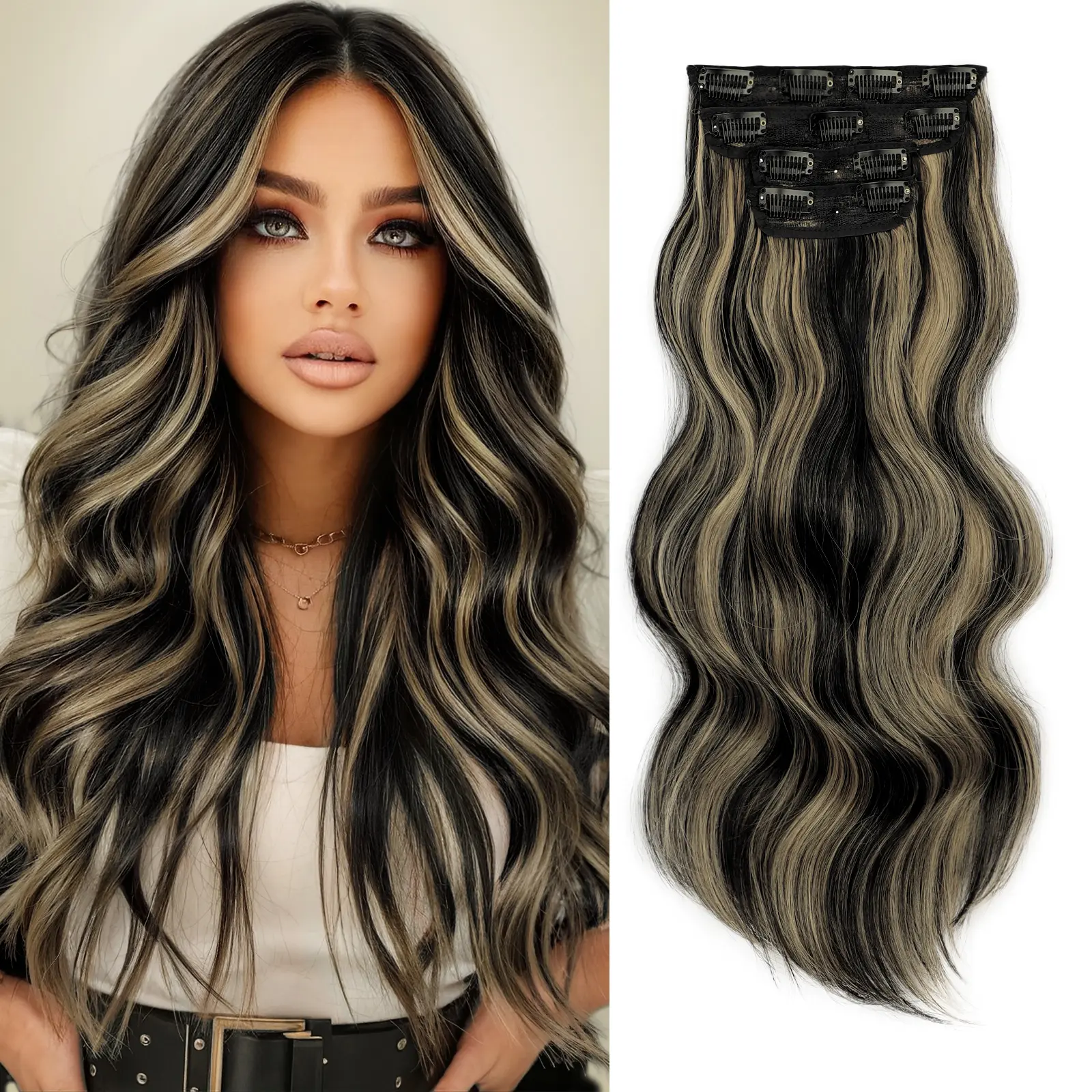 Black mix Blonde (wavy)