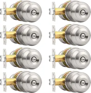 Door Knobs Brushed Nickel Finish, Interior Keyless Door Knobs Locks for Bedroom or Bathroom, 8 Pack