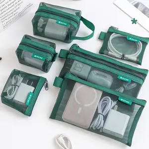 6pcs Multi-Size Transparent Mesh Storage Bags Set, minimalist zipper pouches for travel organization and daily storage, lightweight mesh design for clothing cosmetics and accessories, travel essentials organizer for shopping and suitcase packing