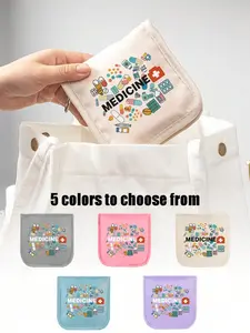 Portable Medication Bag with Pills and Bottle, Colorful Letters Design, Small Medicine Box and Storage Bag, Multi-Functional, Large Capacity