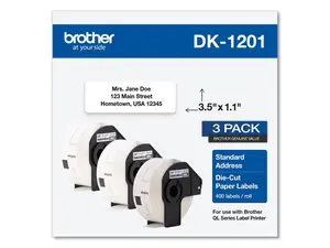 Brother Genuine DK1201 DieCut Standard Rolled Address Labels for QL Printers 3Pk